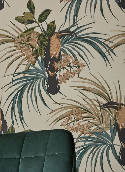 Animal Wallpaper Wallpaper Toucan Jungle cream shimmer Room View
