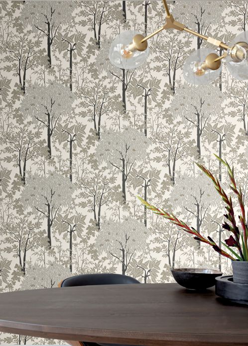 Papel pintado botánico Papel pintado Mirabelle tonos de gris Ver habitación