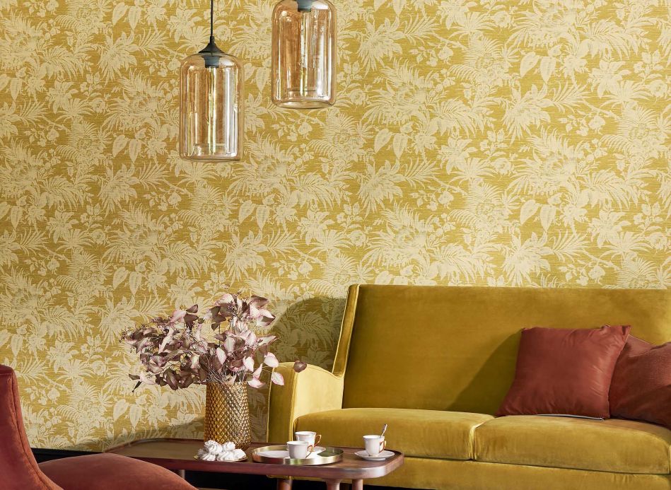 Botanical Wallpaper Wallpaper Moa curry yellow Room View