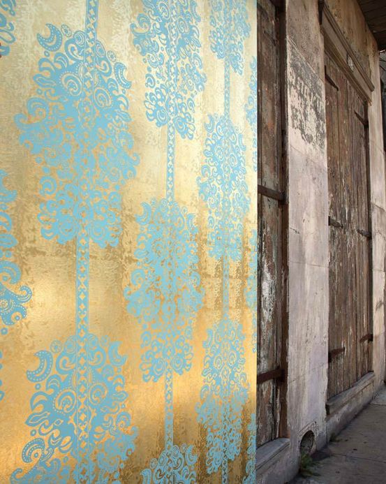 Papel de parede damasco Papel de parede Monaco turquesa pastel Ver quarto
