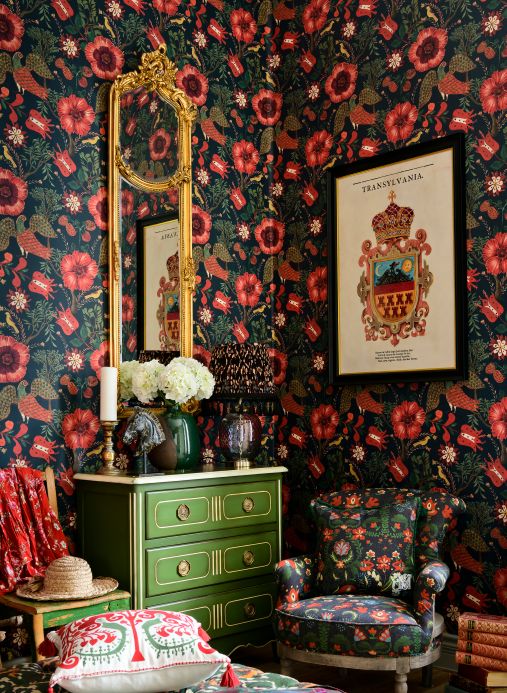 Red Wallpaper Wall mural Folk Szekely red Room View