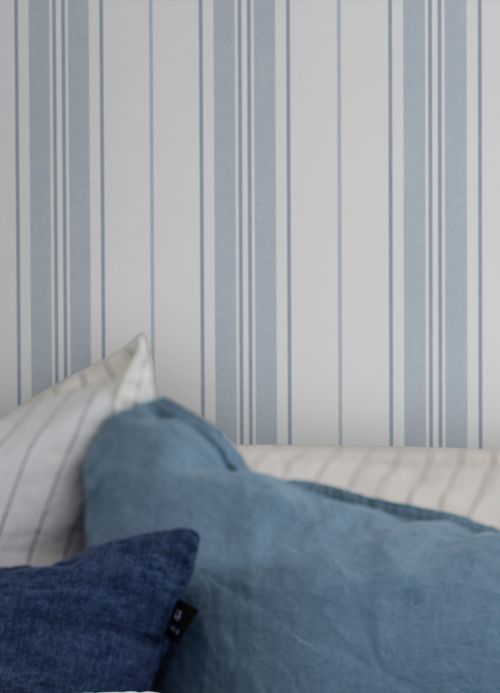 Striped Wallpaper Wallpaper Valerian light grey blue Room View