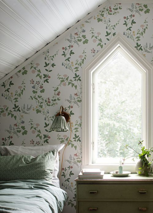 Papel pintado botánico Papel pintado Bellegarde verde pálido Ver habitación