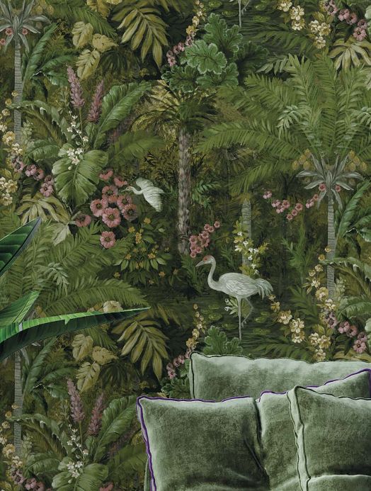 Papel de parede botânico Papel de parede Melora tons de verde Ver ambiente