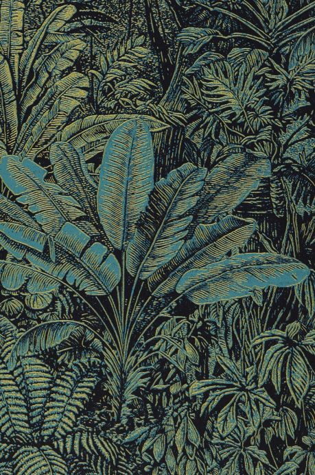 Papier peint botanique Papier peint Tropicalia bleu turquoise Détail A4