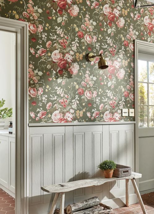Floral Wallpaper Wallpaper Sansa olive green Room View