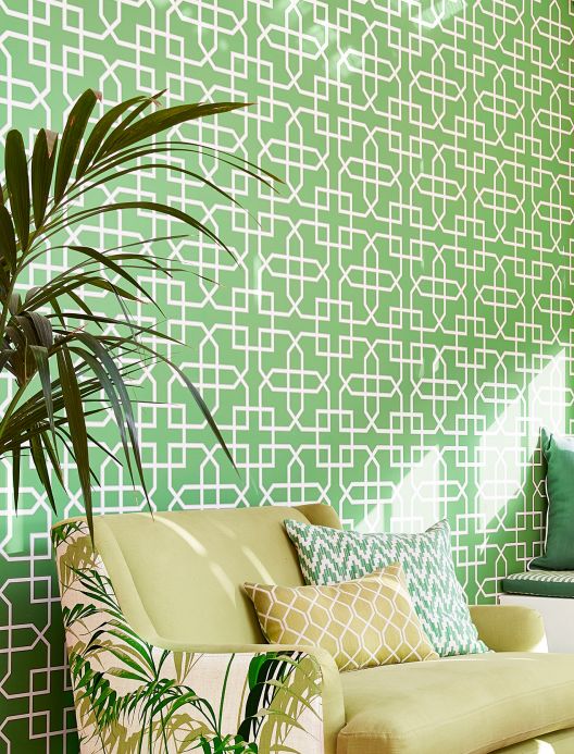 Oriental Wallpaper Wallpaper Ferro grass-green Room View