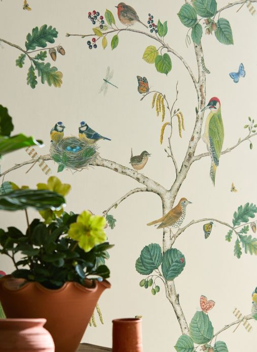 Papel pintado con pájaros Papel pintado Merle blanco Ver habitación