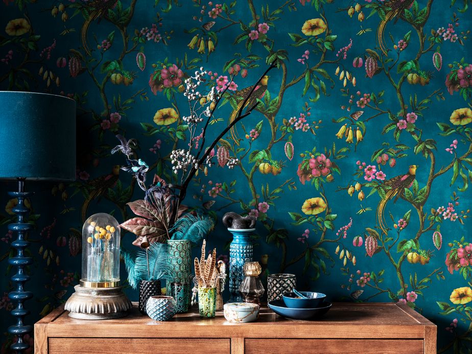 Papel pintado botánico Papel pintado Camille azul océano Ver habitación