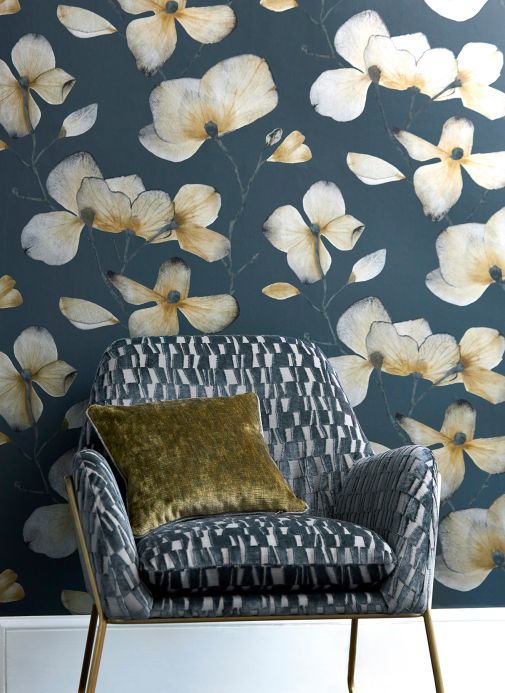 Floral Wallpaper Wallpaper Munroe anthracite grey Room View