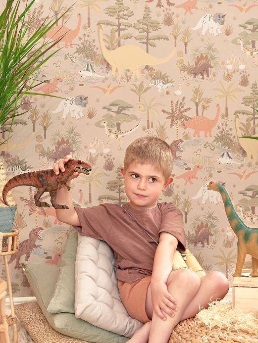 Majvillan Wallpaper Wallpaper Dinosaur Vibes light grey beige Room View