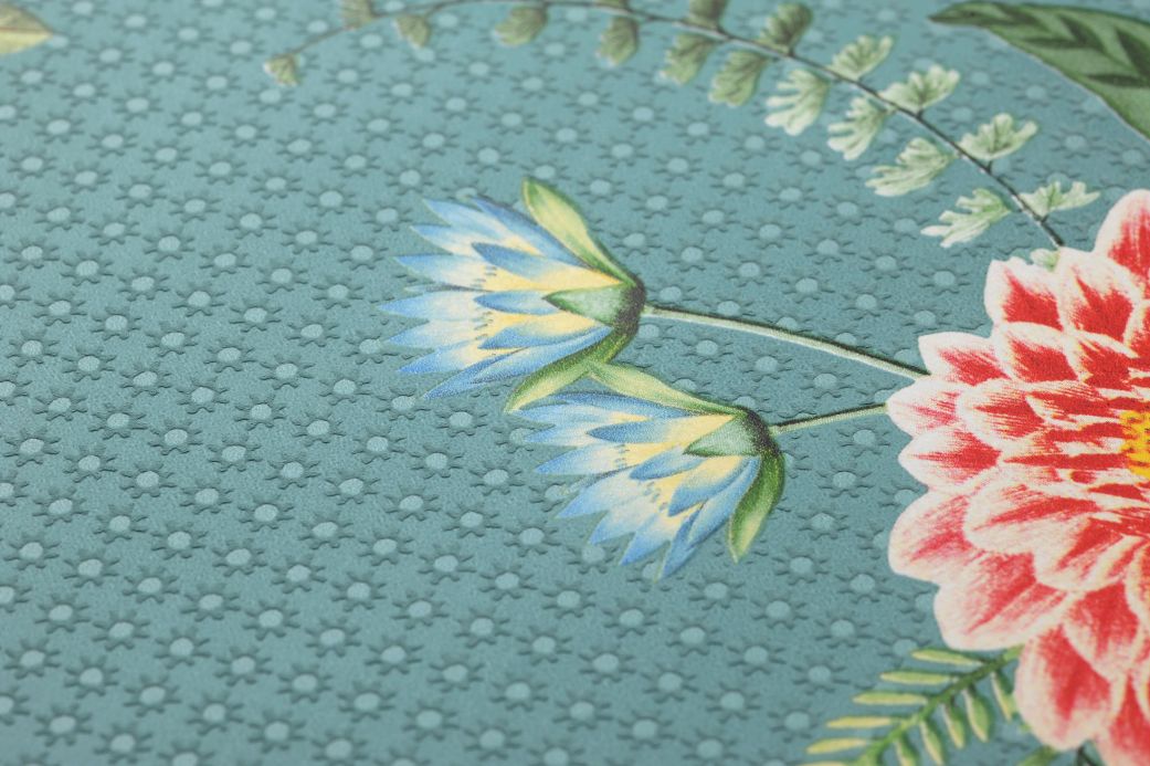 Papier peint floral Papier peint Sylvania turquoise menthe Vue détail