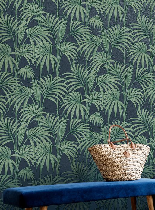 Botanical Wallpaper Wallpaper Tatanu dark blue glitter Room View