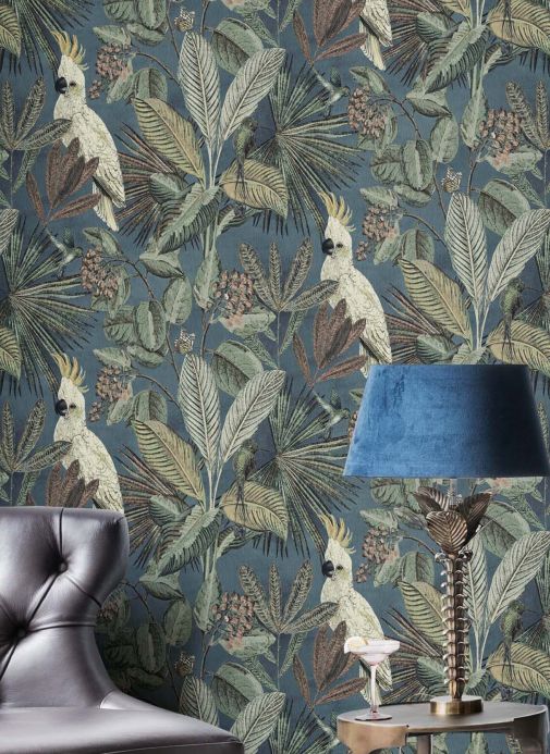 Bird Wallpaper Wallpaper Sahra blue green Room View