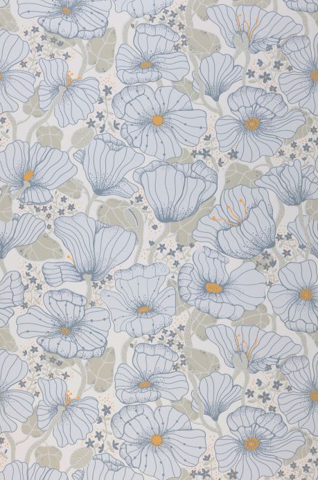 Papel de parede floral Papel de parede Ewa azul pálido Largura do rolo
