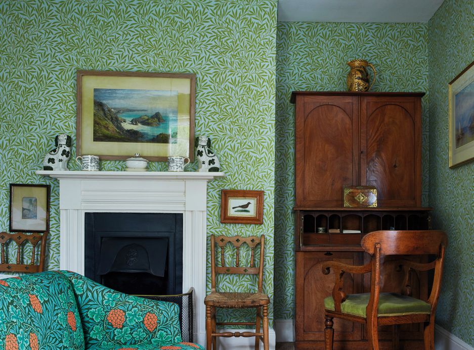 Papel pintado botánico Papel pintado Chateau verde claro Ver habitación