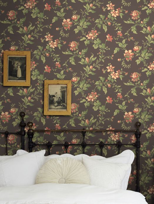 Papel de parede floral Papel de parede Astrid cinza umbra Ver quarto