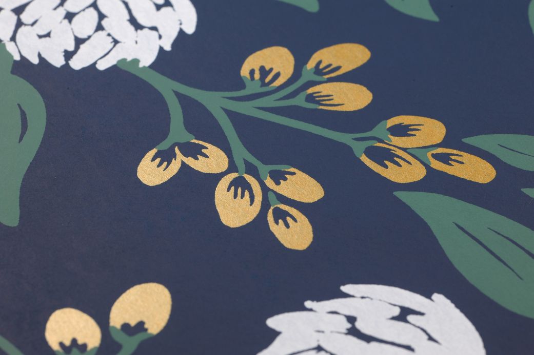 Floral Wallpaper Wallpaper Peonies dark blue Detail View