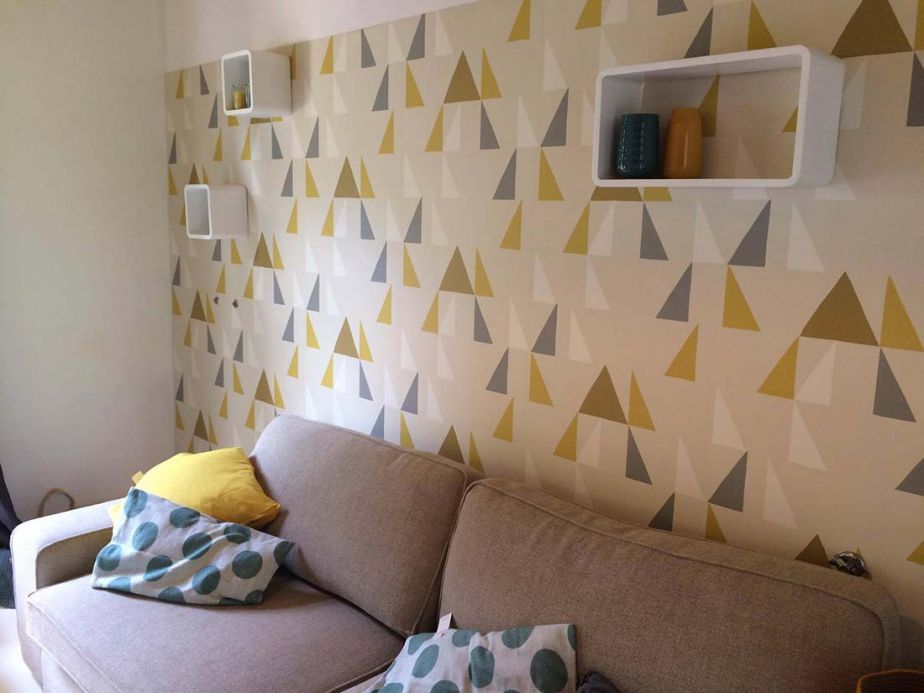 Geometric Wallpaper Wallpaper Deneris lemon yellow Room View