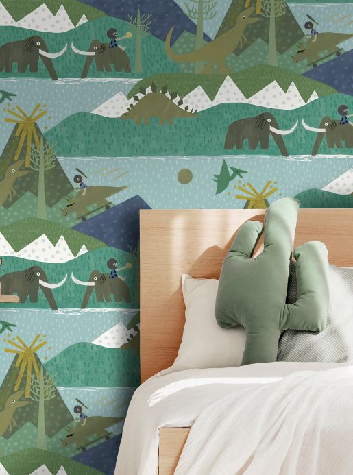 Children’s Wallpaper Wallpaper Rex pastel turquoise Room View