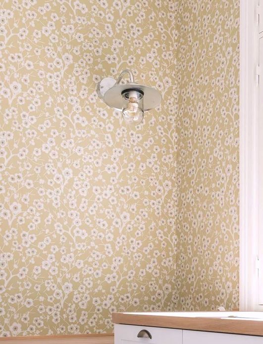 Papel pintado floral Papel pintado Laila beige claro Ver habitación