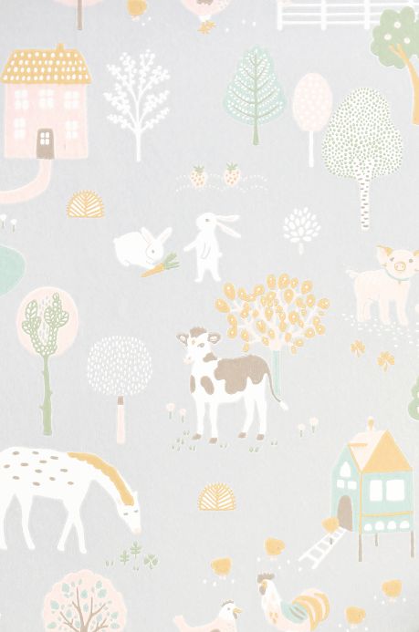 Animal Wallpaper Wallpaper My Farm white grey Roll Width