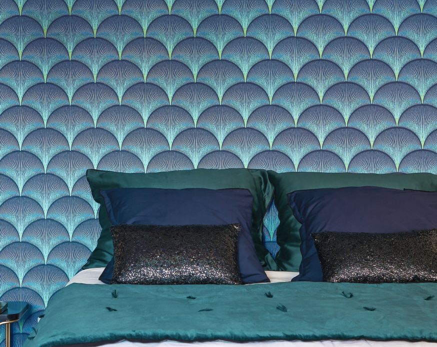 Papel pintado Art Decó Papel pintado Imperia azul brillante Ver habitación