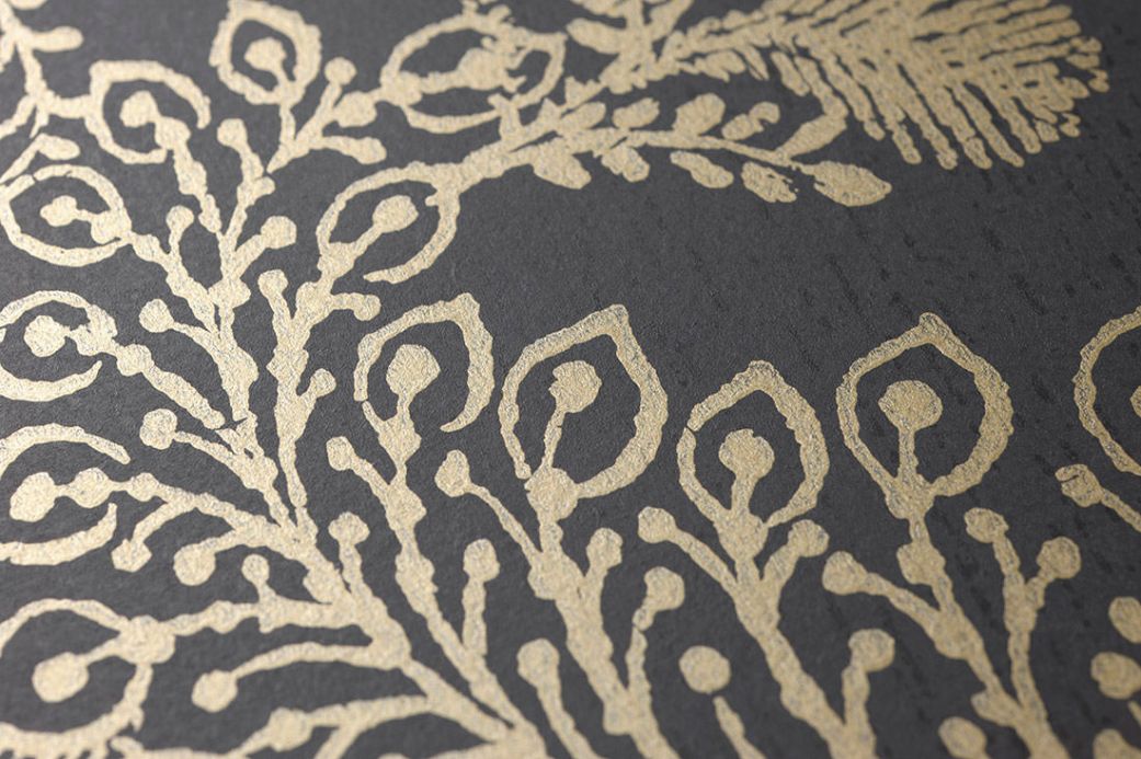 Tapeten mit Blättern und Laub Tapete Lioba Perlgold Detailansicht