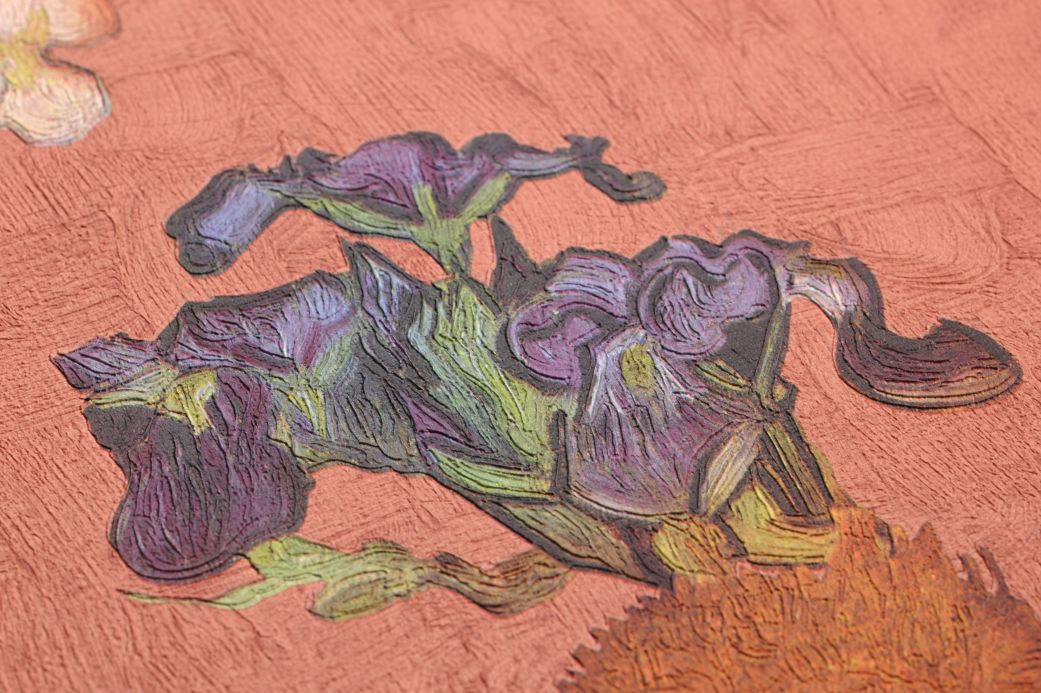 Papier peint avec des motifs de Van Gogh Papier peint VanGogh Flowers rouge beige Vue détail
