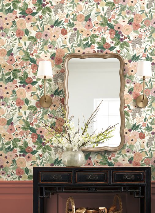 Floral Wallpaper Wallpaper Garden Party salmon red Room View