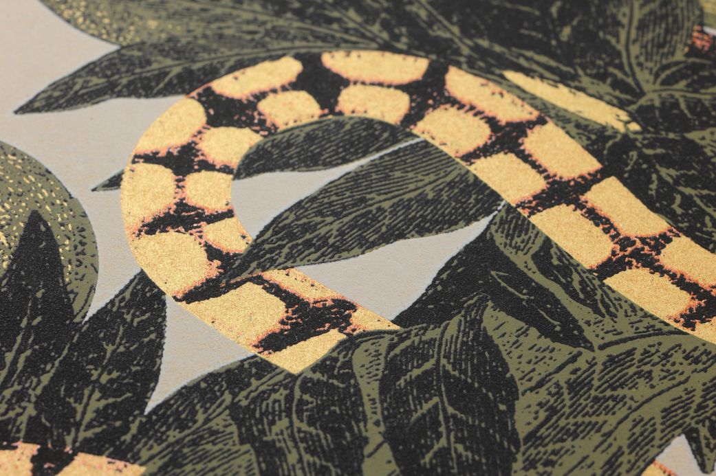 Tapeten Tapete Jungle Snakes Olivgrün Detailansicht