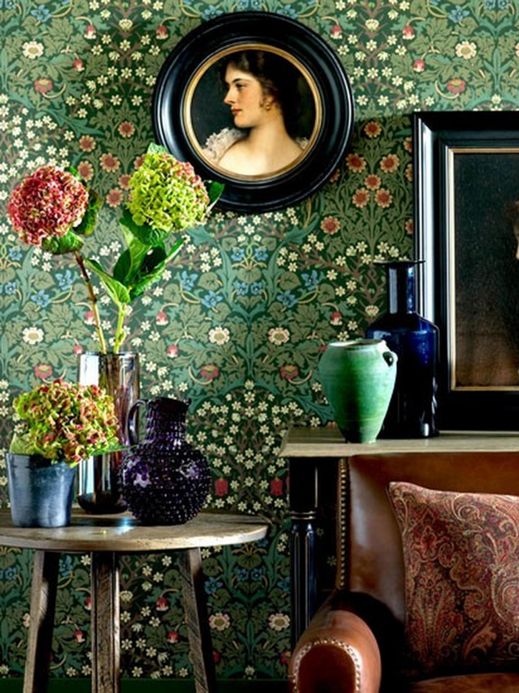 Papel pintado William Morris Papel pintado Sharon tonos de verde Ver habitación