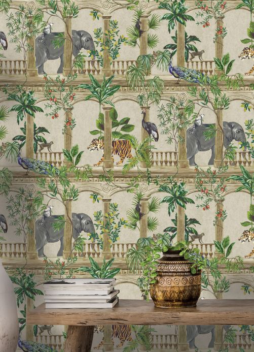 Elephant Wallpaper Wallpaper Lunasa pebble grey Room View