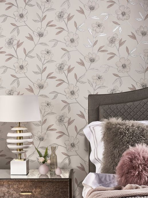 Floral Wallpaper Wallpaper Cassata grey white Room View