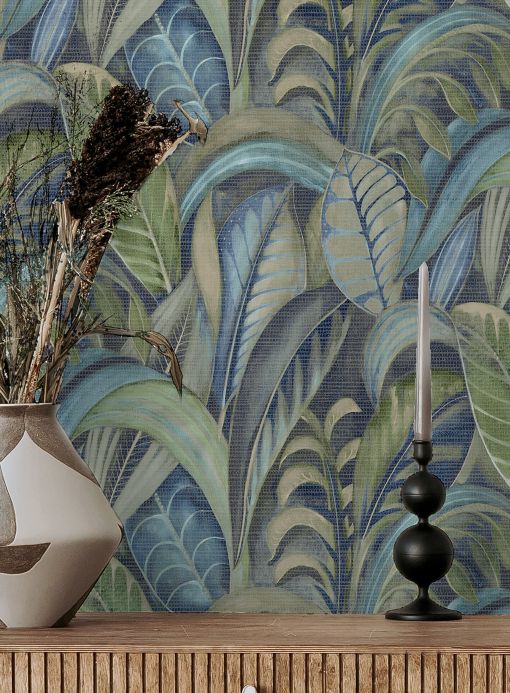 Leaf and Foliage Wallpaper Wallpaper Mendia shades of blue Room View