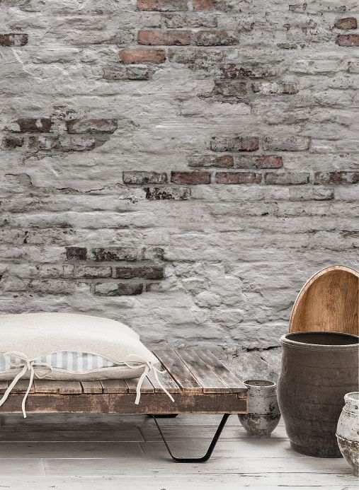 Papel pintado piedra Fotomural Industrial Wall gris claro Ver habitación