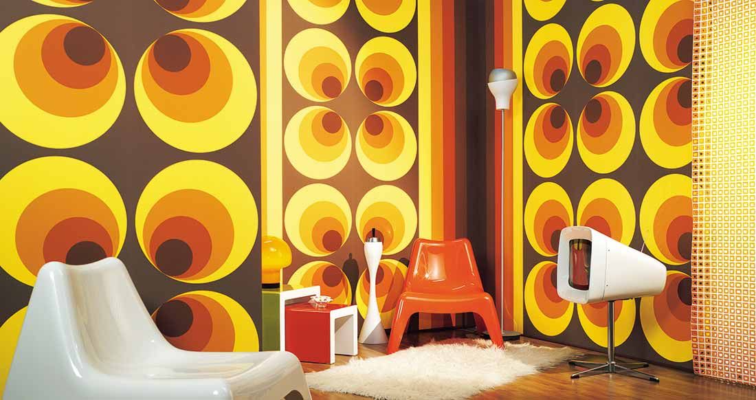 Vintage Wallpaper Wallpaper Apollo orange Room View
