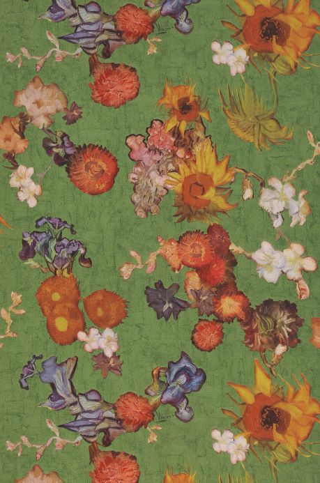 Papier peint avec des motifs de Van Gogh Papier peint VanGogh Flowers vert réséda Largeur de lé