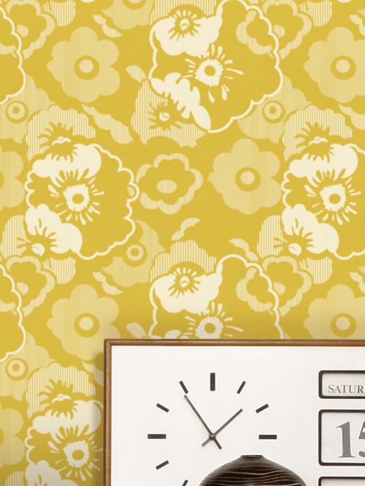 Papel pintado floral Papel pintado Catia amarillo limón Ver habitación