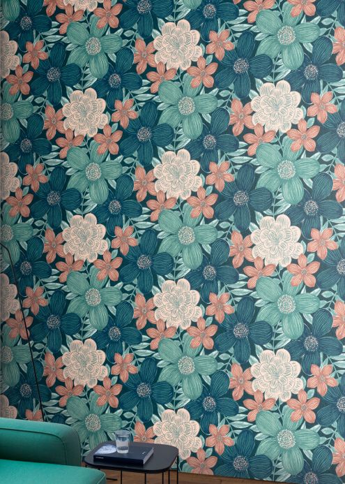 Floral Wallpaper Wallpaper Othilia mint turquoise Room View