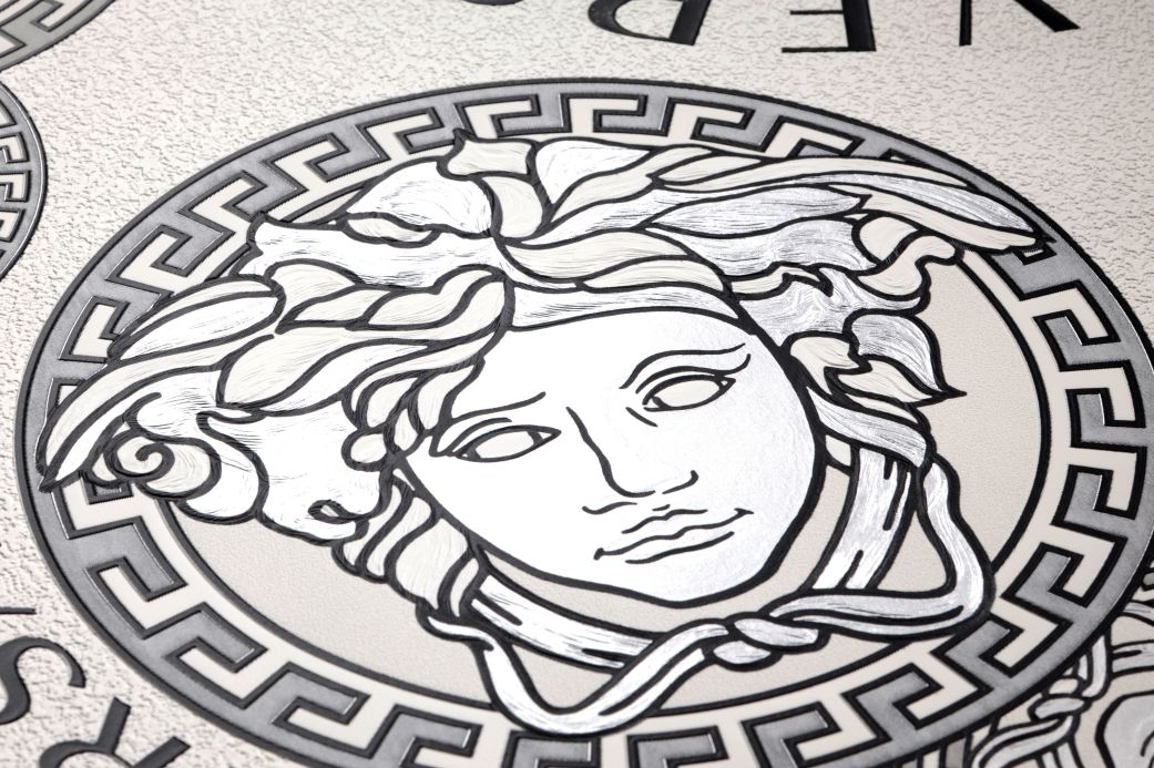 Versace Tapeten Tapete Medusa Silber Detailansicht