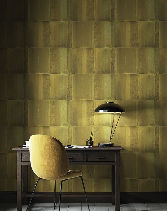 Papel de parede estilo industrial Papel de parede Runar amarelo oliva Ver quarto