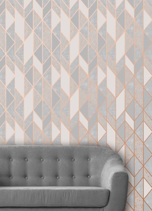 Papel pintado geométrico Papel pintado Lasmo tonos de gris Ver habitación