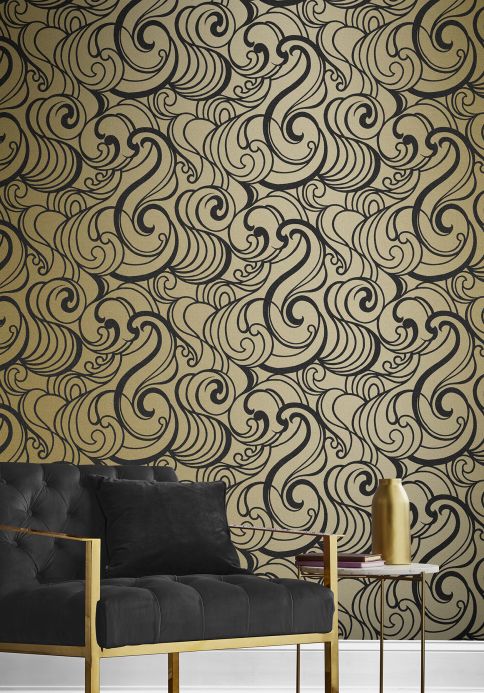 Black Wallpaper Wallpaper Madina gold shimmer Room View
