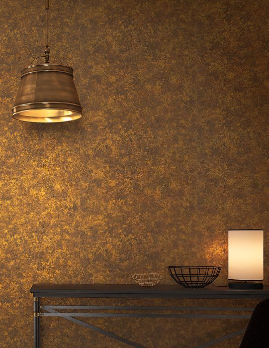 Wallpaper Shabby Stucco Brown Tones, Brown Lampshade With Gold Lining Paper