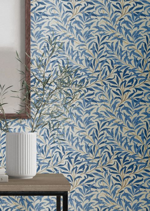 Papel de parede botânico Papel de parede Darcie azul claro Ver ambiente