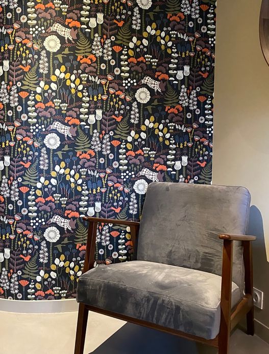 Papel pintado botánico Papel pintado Eurissa gris antracita Ver habitación