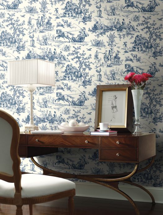 Colours Wallpaper Toile de Jouy blue Room View