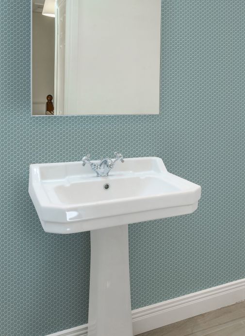 Papel de parede para banheiro Papel de parede Bogo turquesa pastel Ver ambiente