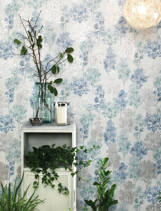 Papel de parede botânico Papel de parede Namika azul pombo Ver quarto